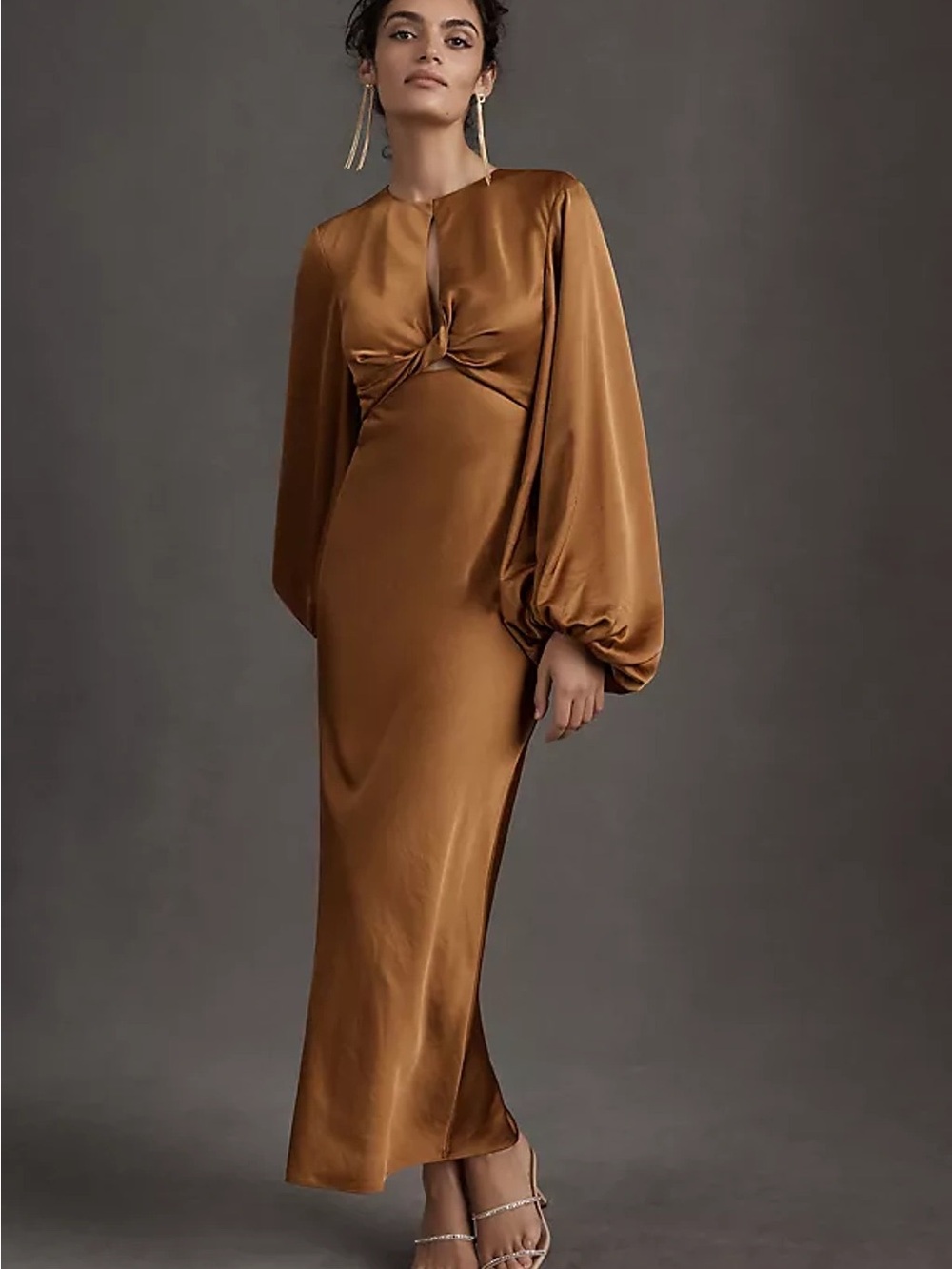 Significant Other Demi Backless Long-Sleeve Column Dress in Gold US 8 (AUS 12)